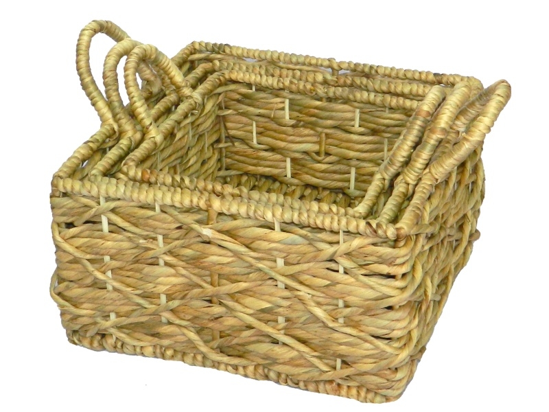 Custom-made Refined Water Hyacinth Storage Baskets with Handles